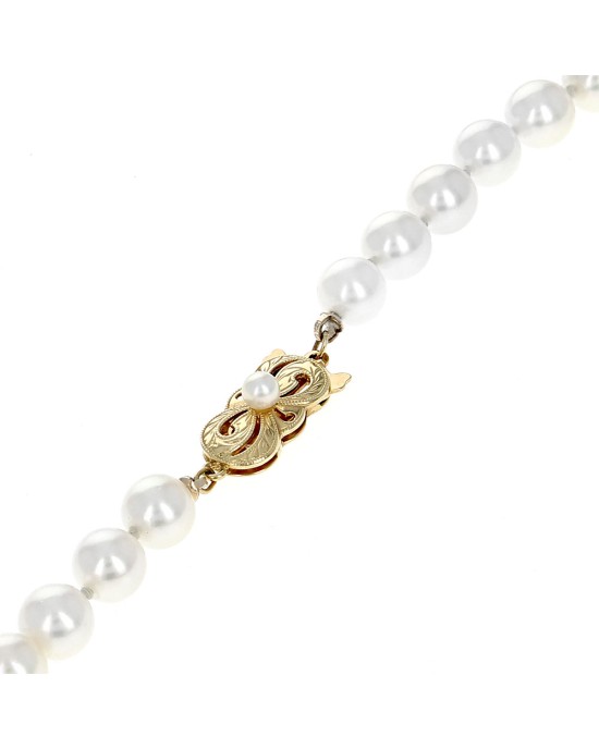 Pearl Strand Necklace with Diamond Rondelles and Pearl Clasp